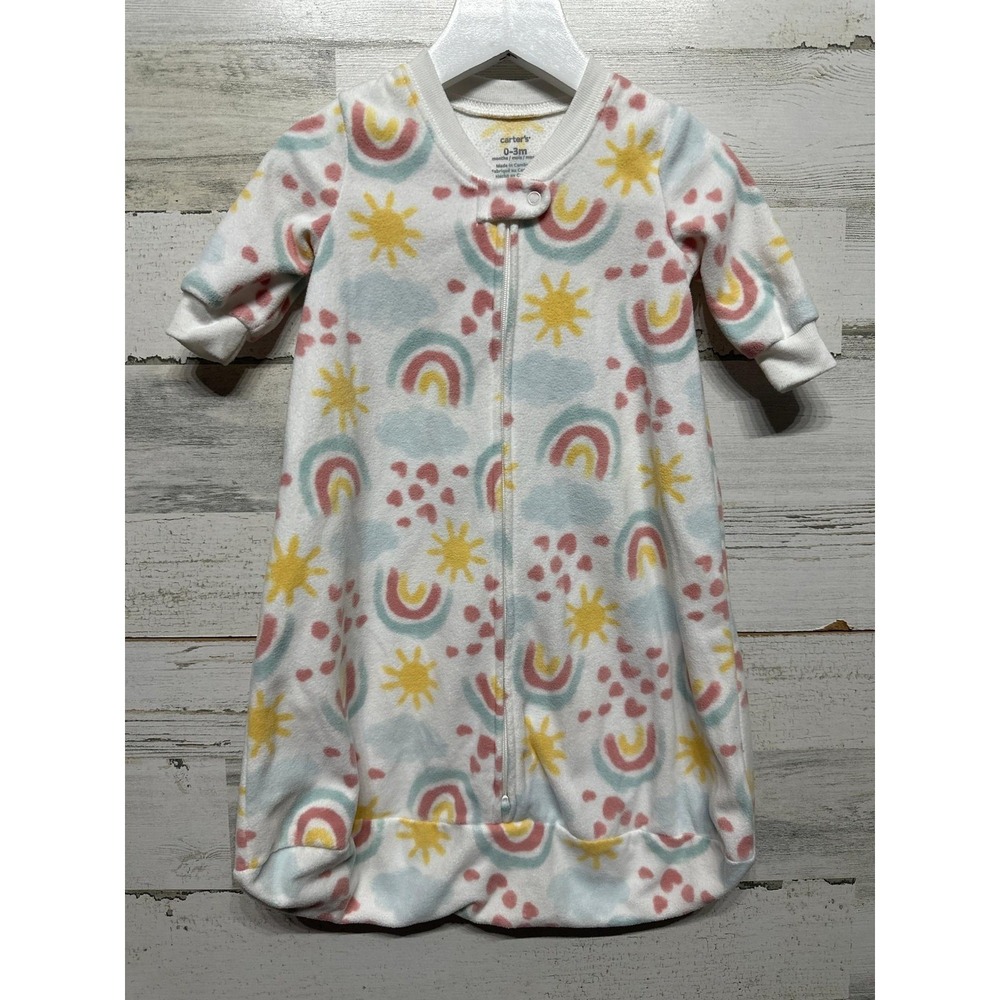Carter's Sleep Sack Girls 0-3M White Rainbow Sun Fleece Wearable Blanket EUC